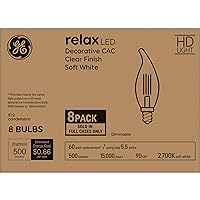 GE Relax LED Light Bulbs 60W, Soft White Candle Lights, Clear Decorative Light Bulbs, Small Base (8 Pack)