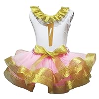 Petitebella Bling Gold 1 to 6 White Shirt Pink Gold Petal Skirt Outfit