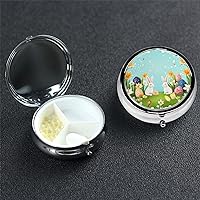 Happy Easter Spring Print Pill Box Round Pill Case 3 Compartment Mini Medicine Storage Box for Vitamins Portable Pill Organizer Metal Travel Pillbox Pill Container for Pocket Purse Office