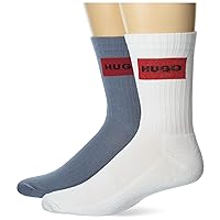HUGO Men's 2-Pack Red Logo Ribbed Quarter Length Socks
