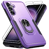 Janmitta for Samsung Galaxy S24+ Plus Case with Screen Protector[2 Pack],Heavy Duty Shockproof Full Body Protective Cover Built in Rotatable Metal Ring Holder Kickstand,2024 Lavender