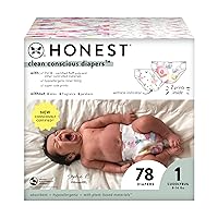 The Honest Company Clean Conscious Diapers | Plant-Based, Sustainable | Rose Blossom + Tutu Cute | Club Box, Size 1 (8-14 lbs), 78 Count