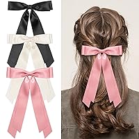 3PCS Silky Satin Hair Bows, Etercycle Beautiful Hair Ribbon Tassel Bow Clip, BowKnot Barrettes Hair Accessories Alligator Clips Hair Bow for Women Girls(Black/Beige/Pink)