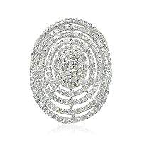 1.23 Cttw Natural Round White Diamond Sterling Silver multi-row Dome Oval Cocktail Ring 7