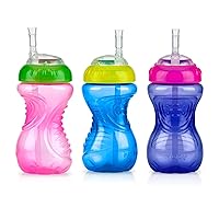 Nuby No-Spill Soft Straw Easy Grip Sippy Cup for Girls - (3-Pack) 10 Oz - 12+ Months