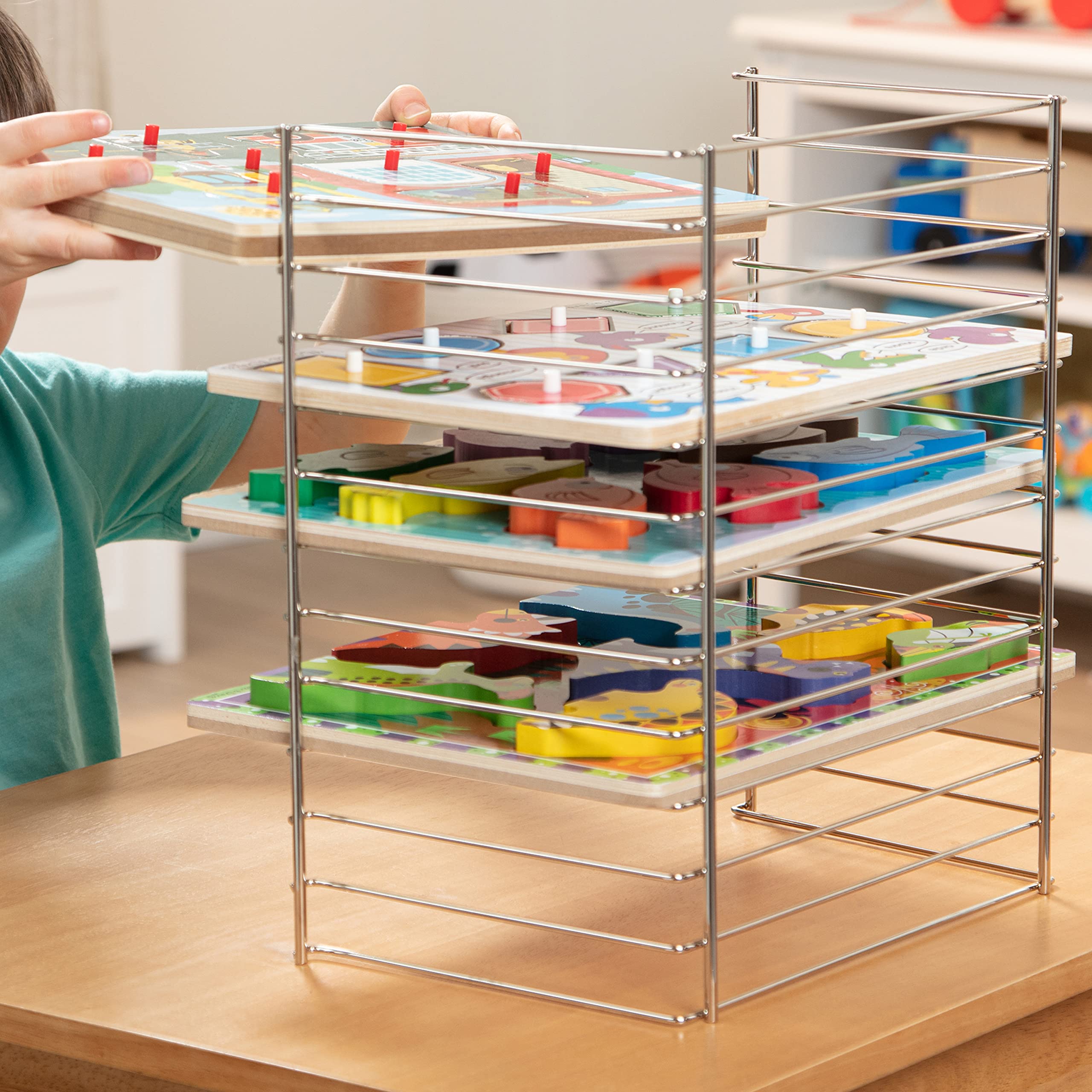 Melissa & Doug Multi-Fit Metal Wire Puzzle Rack 12 Inches Wide And 0.75 Inches Deep - Puzzle Holder Rack Storage Organizer For Kids,Silver