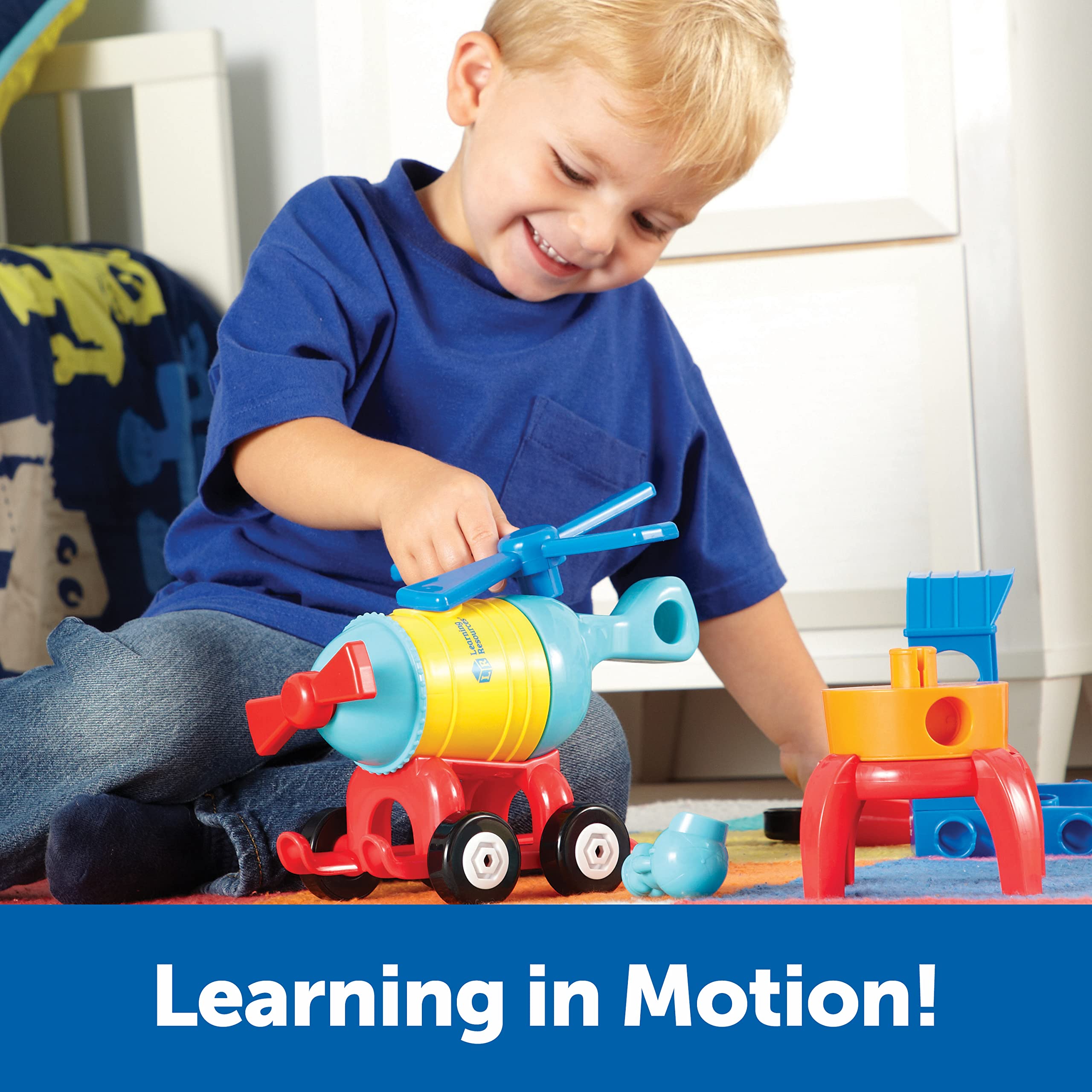 Learning Resources 1-2-3 Build It! Rocket-Train-Helicopter - 17 Pieces, Ages 2+ Toddler Learning Toys, Encourages Creative Thinking, Toddler Building Toy, STEM Toys, Early Engineering Toys