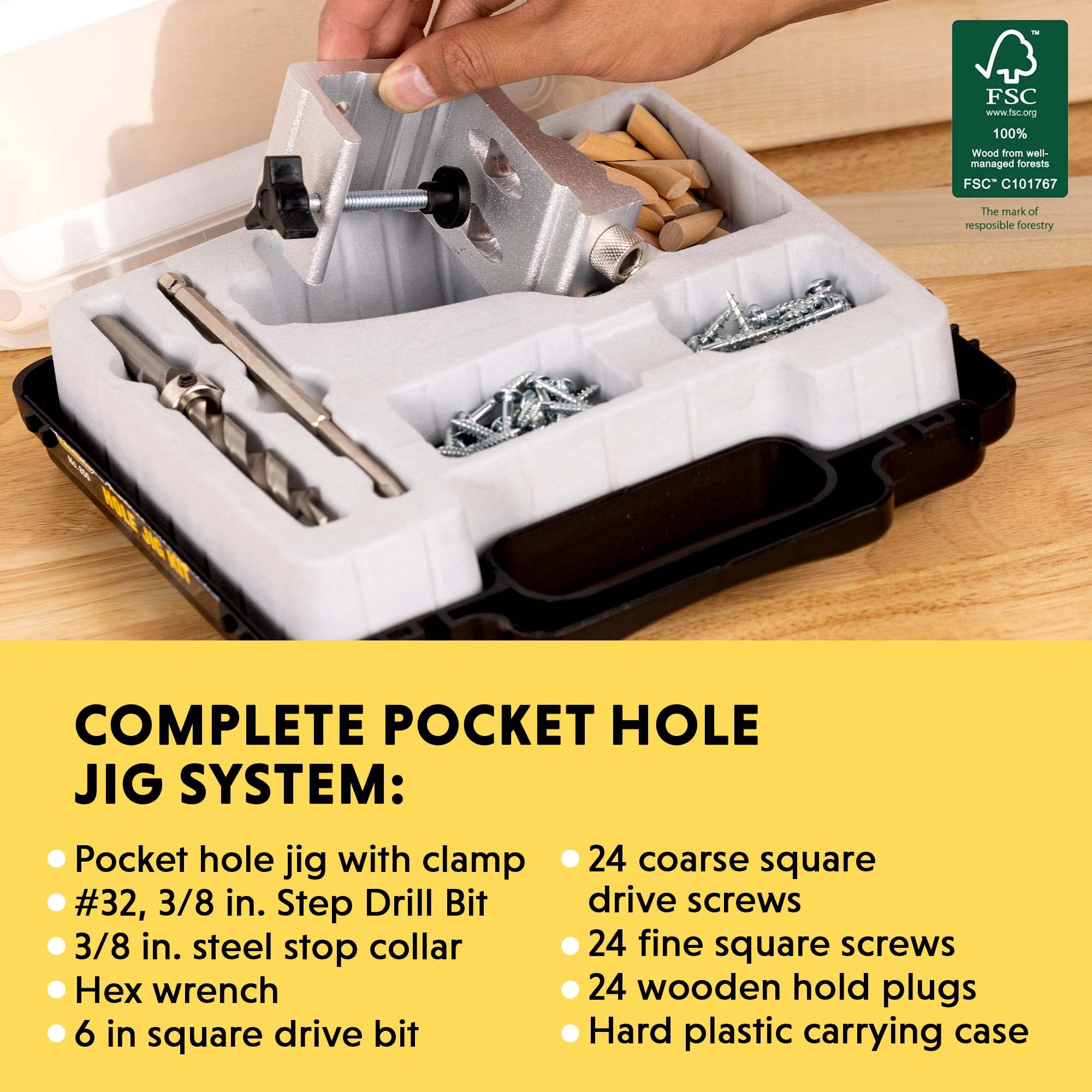 General Tools Woodworking Pocket Hole Jig Kit #850 - All-In-One Aluminum Pocket System with Carrying Case