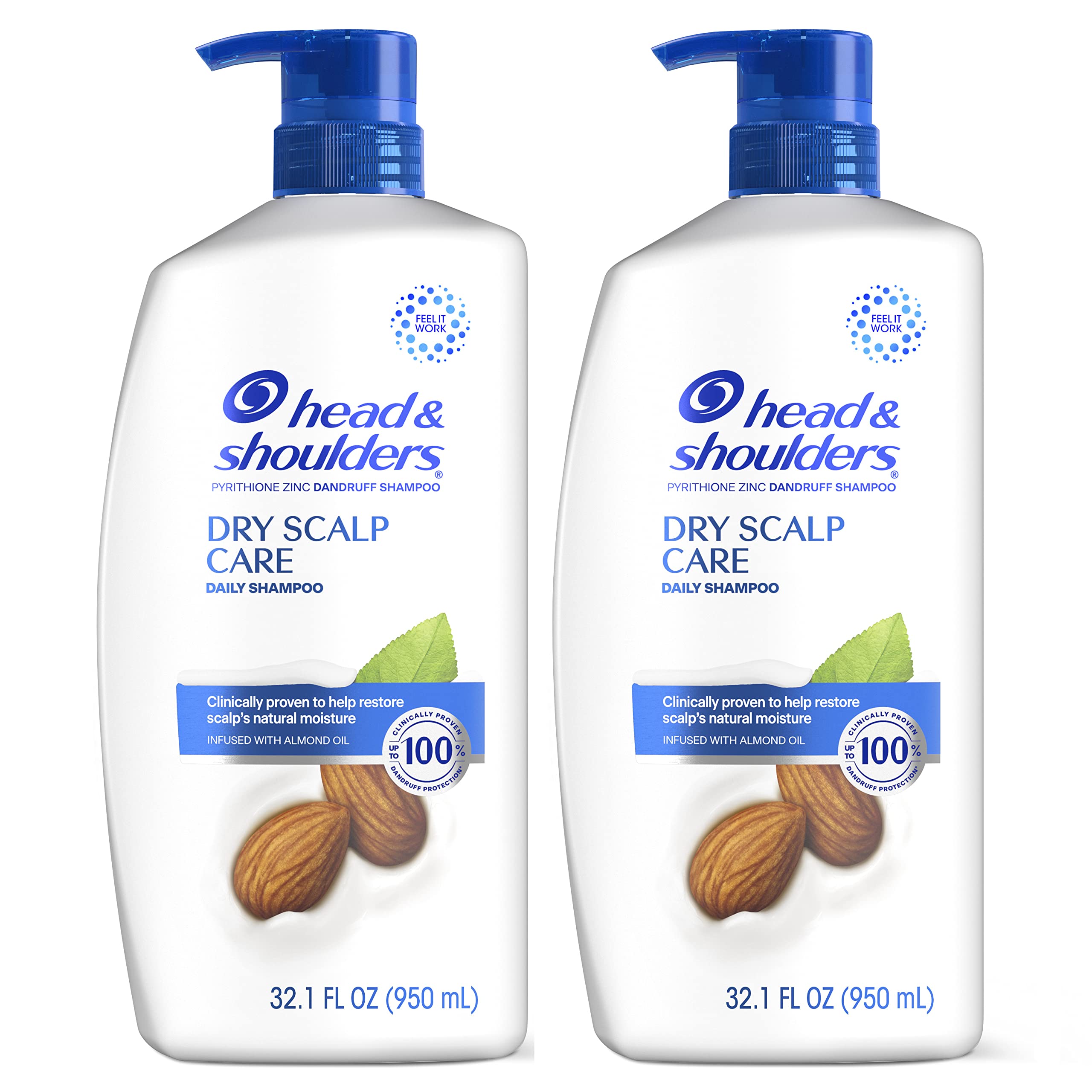 Head and Shoulders Shampoo, Daily-Use Anti-Dandruff Paraben Free Treatment, Dry Scalp Care with Almond Oil, 32.1 fl oz, Twin Pack (Packaging May Vary)