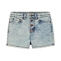 Lucky Brand Girls' Cuffed Jean Shorts, Stretch Denim with 5 Pockets, Mid Rise, Indigo Marble/High Waist