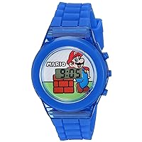 Accutime Super Mario Boys' Quartz Digital Kids Watch - 17mm Watch Dial LCD Display, Included LED Flashing Lights, Blue Silicon Plastic Band