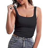 MYCROM Tank Top for Women Double Lined Womens Tank Tops Y2K Going Out Crop Tops Slim Sleeveless Summer Square Neck Shirts Black