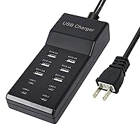 USB Charger,5V 10A(50W) USB Charging Station with 10-Port (6 USB-A Port & 4 USB-C Port) Compatible with iPhone 15/14/13/12/11/X/8/7/6 Phones, Watch,Tablets, Smartphones Black