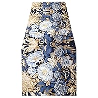White Navy Blue Flowers (6) Table Runner 14x108 Inches Long,Table Cloth Runner for Wedding Birthday Party Kitchen Dining Home Everyday Decor