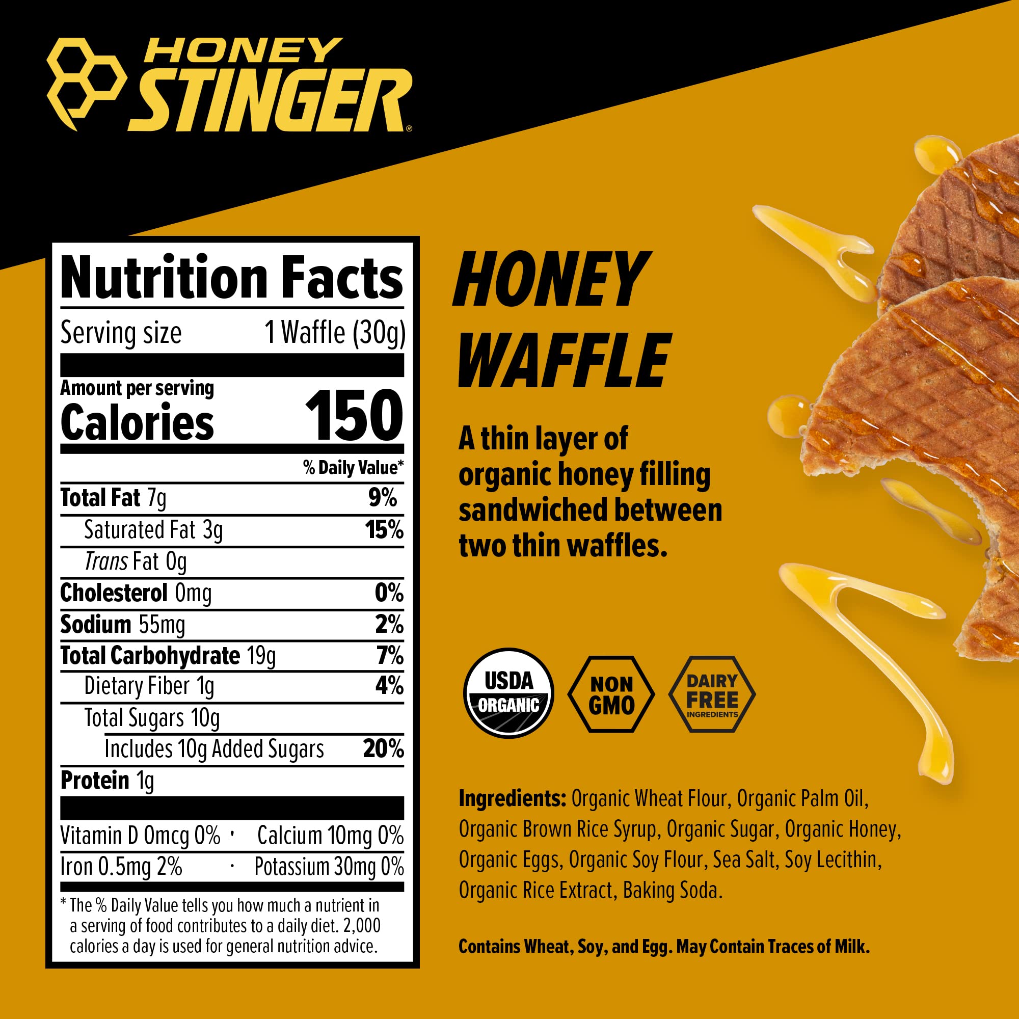 Honey Stinger Organic Honey Waffle | Energy Stroopwafel for Exercise, Endurance and Performance | Sports Nutrition for Home & Gym, Pre and Post Workout | Box of 16 Waffles, 16.96 Ounce (Pack of 16)