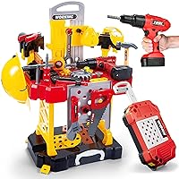 Toy Choi's Kid Toy Workbench, 83 Pieces Construction Kids Tool Set Playset, Toddler Tool Bench with Electric Drill, STEM Educational Pretend Play Gift for Boys & Girls Age 3, 4, 5+