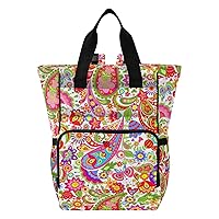 Colorful Flowers Paisley Diaper Bag Backpack for Men Women Large Capacity Baby Changing Totes with Three Pockets Multifunction Travel Diaper Bag for Travelling Shopping Picnicking