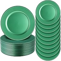 Jinei 36 Pack Beaded Charger Plates 13 Inch Round Charger Plates Vintage Table Decoration Reusable Dinner Charger Tray for Table St Patricks Day Easter Wedding Holiday Party Decoration(Green)