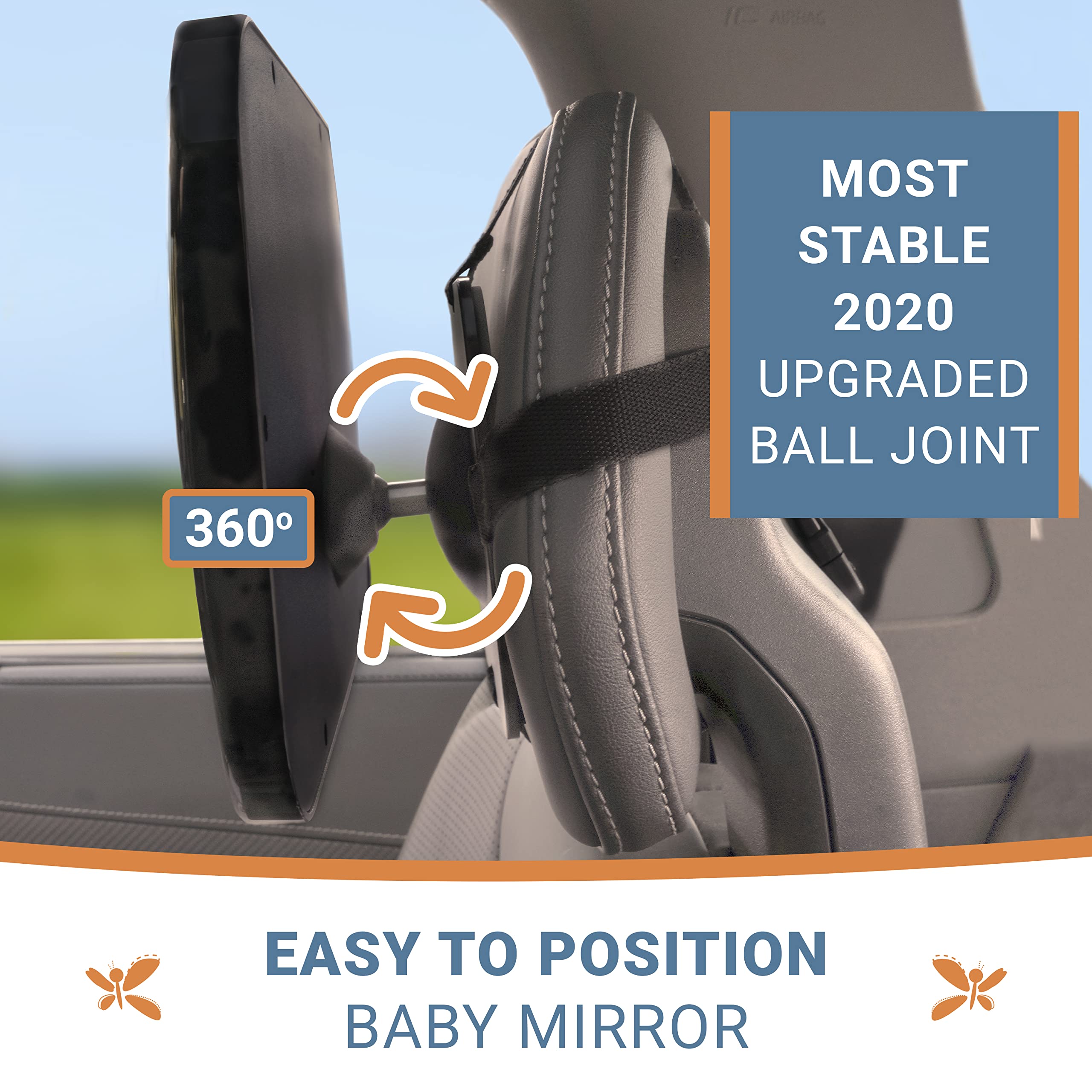 Shatterproof Baby Car Mirror, Fully View Infant in Rear Facing Car Seat - Newborn Safety, Crash Tested & Extra Wide, Crystal Clear, 100% Lifetime Satisfaction Guarantee, Easy Install by Cozy Greens