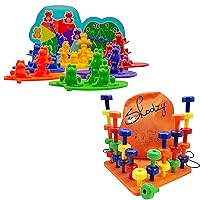 Skoolzy Fine Motor Skills Toys - Stacking Frogs and Peg Board Set - Educational Toys for Toddlers, Preschool Kids