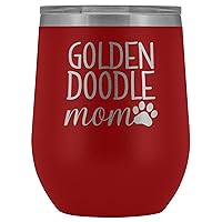 Goldendoodle Mom Wine Tumbler, Personalized Doodle Dog Mom Wine Tumbler With Lid Dog Mom Stainless Steel Wine Glasses Insulated Wine Tumbler (Red)