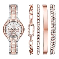Women's Glitz Silver and Rose Gold Two-Tone Watch and Bracelet Gift Set (Model: FMDFL2050)