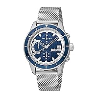 Just Cavalli Men's Crono Maglia Quartz Watch with Analog Display and Stainless Steel Bracelet JC1G215M0055, Silver, Bracelet