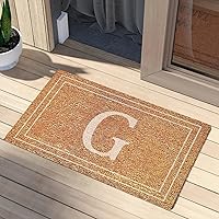 Coir Welcome Mats for Front Door Initial Letter G Monogram Welcome Mats Outdoor Decorative Script Family Name Front Porch Rug Traffic Guard Yard Entrance Entryway Decor Engagement Wedding Gift 24x36