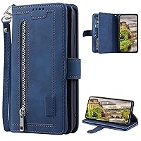 XYX Wallet Case for Redmi Note 13 Pro 5G, Multi-Function Flip Folio 9 Card Slots Phone Case with Zipped Pocket Wrist Strap for Redmi Note 13 Pro 5G, Blue