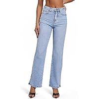Womens Jeans Hig Waisted Straight Leg Loose Stretchy Tummy Control Trendy Side Slit Jeans for Women 2024