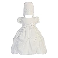 Baby Girl White Poly-Cotton Jacquard Gown Christening Baptism Hat Set