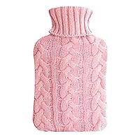 samply Hot Water Bottle with Knitted Cover, 1L Hot Water Bag for Children,Hand Feet Warmer,Pink