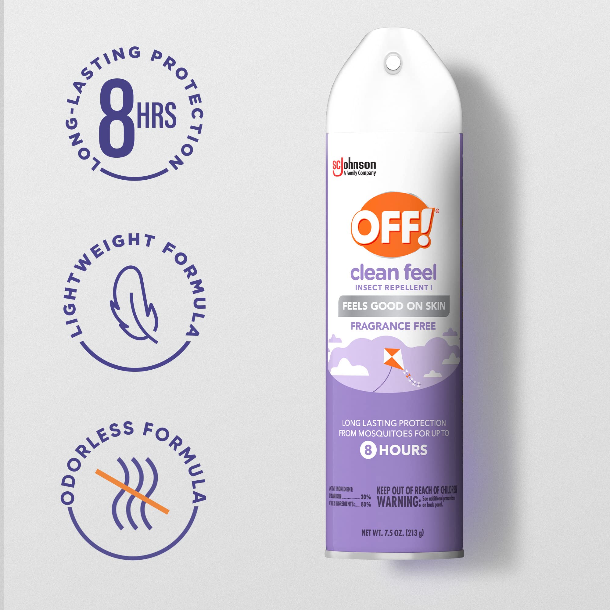 Off! Clean Feel Picaridin Mosquito Repellent Aerosol Long-Lasting Off! Bug Spray Protection for Everyday Use 7.5 Oz