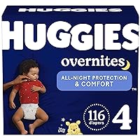Overnight Diapers Size 4 (22-37 lbs), 116 Ct, Huggies Overnites Nighttime Baby Diapers