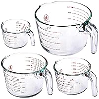 Set of 4 Glass Measuring Cups - Kitchen Mixing Bowl, Liquid Measure Cup, Glass Bakeware Batter Bowls. 1 cup, 2 cup, 4 cup, 8 cup.