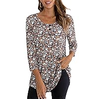BAISHENGGT Women's 3/4 Sleeve Tunic Tops Floral Print Casual Flare Swing Blouse Buttons Up T Shirts