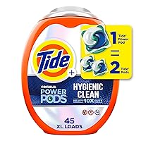 Tide Power PODs Hygienic Clean Heavy Duty Liquid Laundry Detergent Pacs HE Compatible 45 Count Hypoallergenic Free and Clear of Dyes and Perfumes For Visible and Invisible Dirt