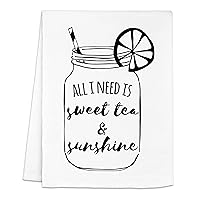 Funny Kitchen Towel, Sweet Tea & Sunshine, Flour Sack Dish Towel, Sweet Housewarming Gift, White or Gray (White)