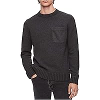 Calvin Klein Mens Felt-Pocket Knit Sweater, Grey, Small