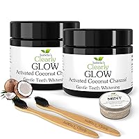 Glow Teeth Whitening Activated Charcoal Powder (Set of 2) + Bamboo Ultra Soft Toothbrush (2) + Sample of Mint Remineralizing Toothpaste Powder | Natural Food Grade Whitening Kit