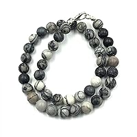 Black Web Jasper Gemstone Round Beaded Stretchable 15.5 Inches Choker Necklace For Girls and Women, Unisex Necklace, Beaded Necklace For Gift, Handmade Designer Gift, Charm ,Couple