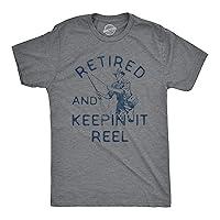 Mens Retired and Keepin It Reel Tshirt Funny Fishing Grandpa Graphic Novelty Tee