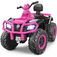 ELEMARA 2 Seater Kids ATV, 12V Kids 4 Wheeler Quad ATV Toy with 10AH Battery, 4mph Max Speed, 2 Charging Ports, Bluetooth, LED Lights, Radio, Battery Powered Electric Ride on Car, Pink