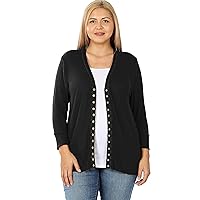 Zenana Plus SNAP Button Sweater Cardigan 3/4 Sleeve BLACK-1X