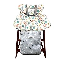 Little Me Baby Shopping Cart Cover & High Chair Cover for Restaurants, Machine Washable Seat Liner, Dino Off-White