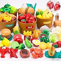 Color Sorting Play Food Set - 70 Pieces, 3+ Ages Cutting Pretend Food Play Toys for Toddlers, Girls and Boys, Play Kitchen Accessories for Kids