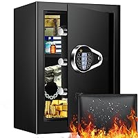 2.5 Cubic LARGE HOME SAFE Fireproof Waterproof, Fireproof Safe with Fireproof Document Bag, Digital Numeric Keypad and Keys, Removable Shelf, Security Safe Lock Box for Home Firearm Money Medicines