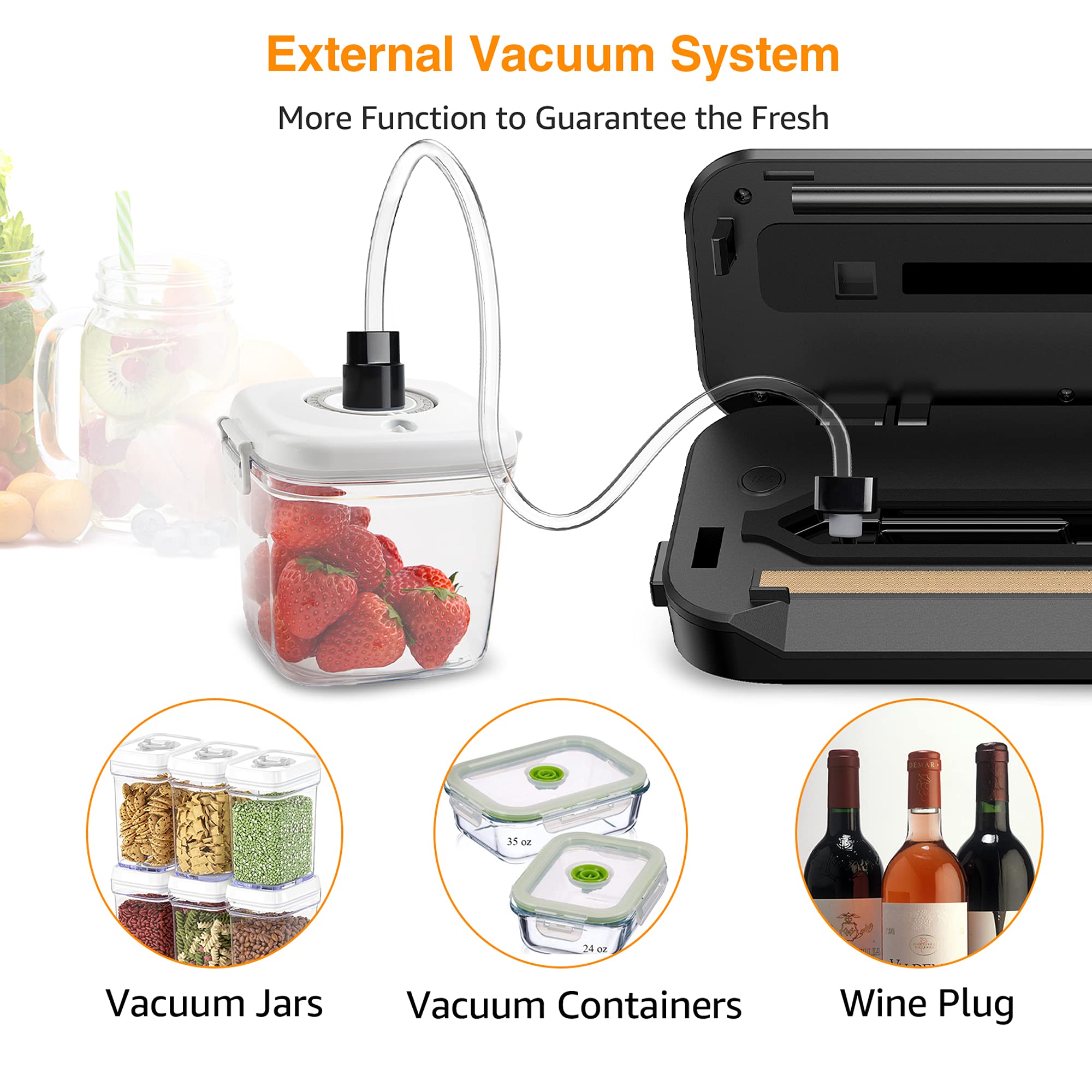 Vacuum Sealer Machine, MEGAWISE Food Sealer w/ Starter Kit, Dry & Moist Food Modes, Compact Design with 10 Vacuum Bags & Bulit-in Cutter(Grey)