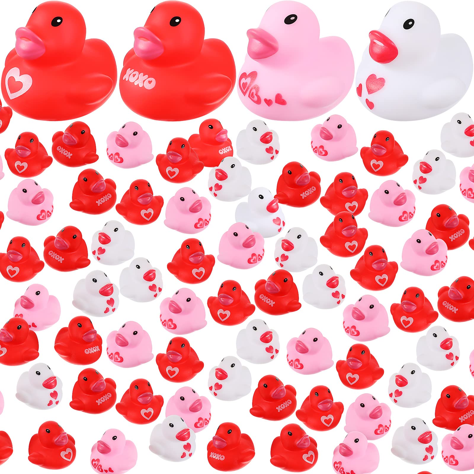 Jerify 100 Pcs Valentine's Day Rubber Ducks Mini Heart Rubber Ducks Christmas Ducks Bathtub Pool Toys for Valentines Party Favors Birthday Goodie Bag Fillers Gift