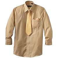 American Exchange Big Boys' Dress Shirt with Tie and Pocket Square, Gold